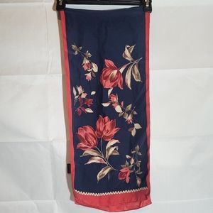 CHARTER CLUB 100% silk floral scarf blue/red/tan 11"x50"
